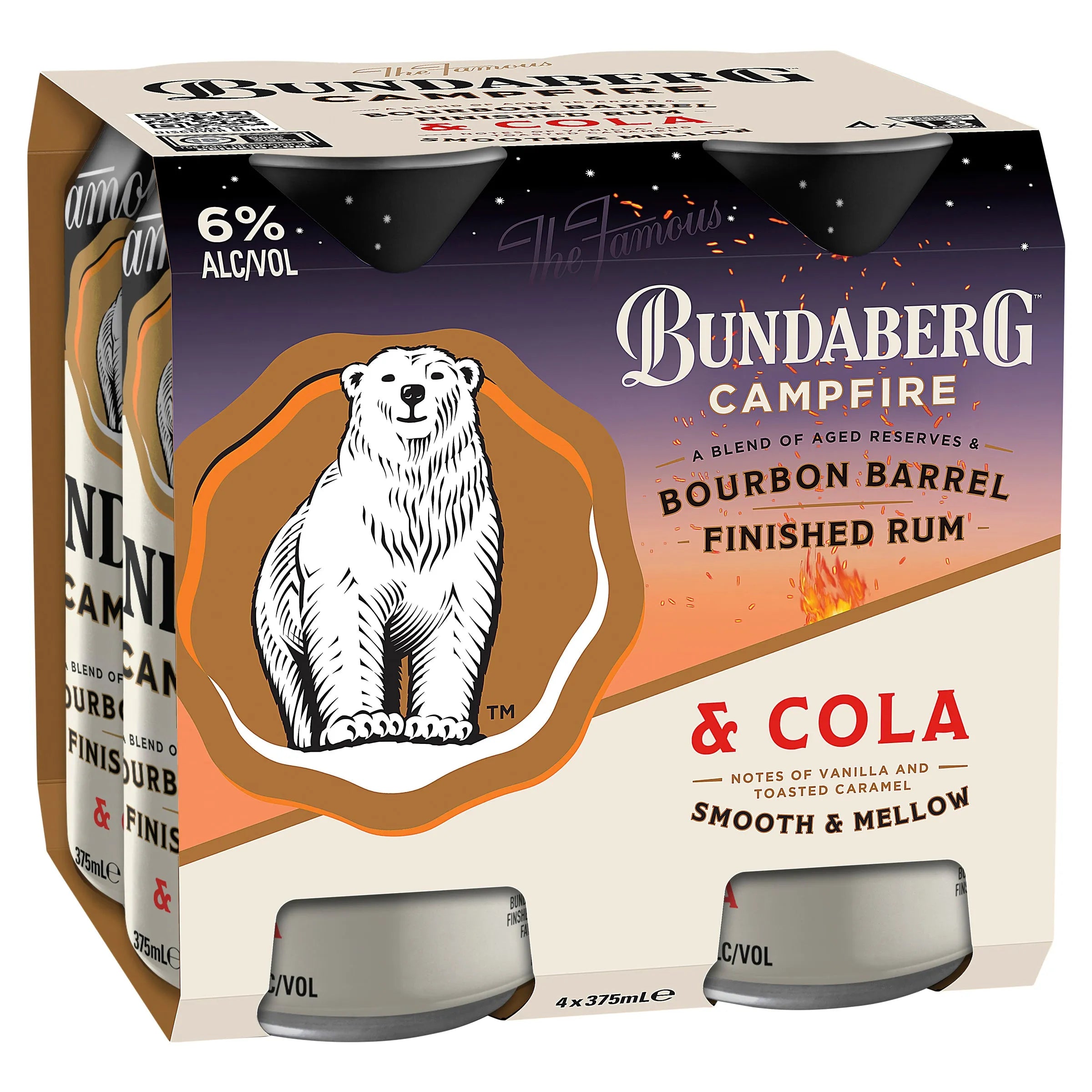 Bundaberg Campfire Bourbon Barrel Rum & Cola 6% Can 375mL - Harry's Liquor