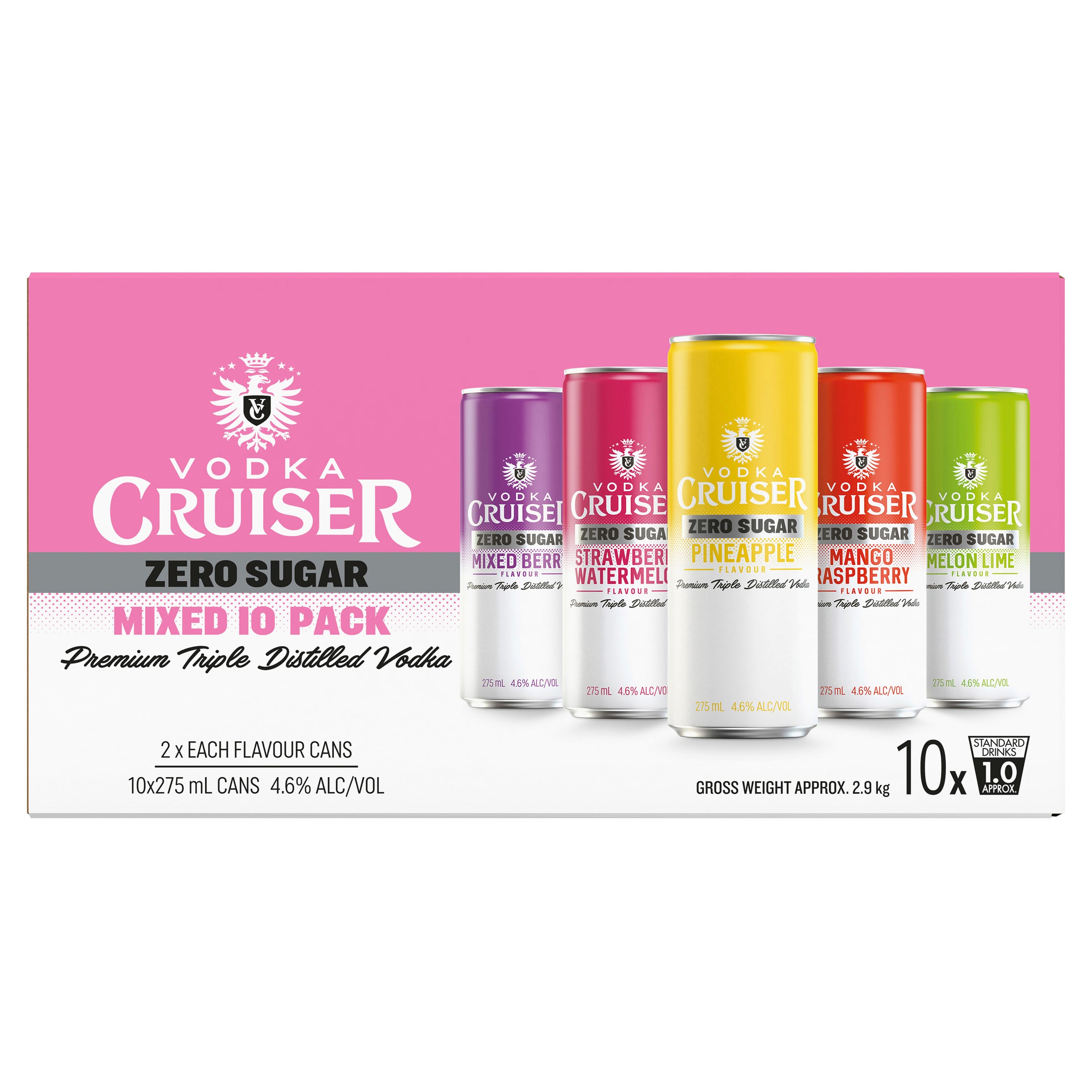 Vodka Cruiser Zero Sugar Mixed 10 Pack Can 275mL