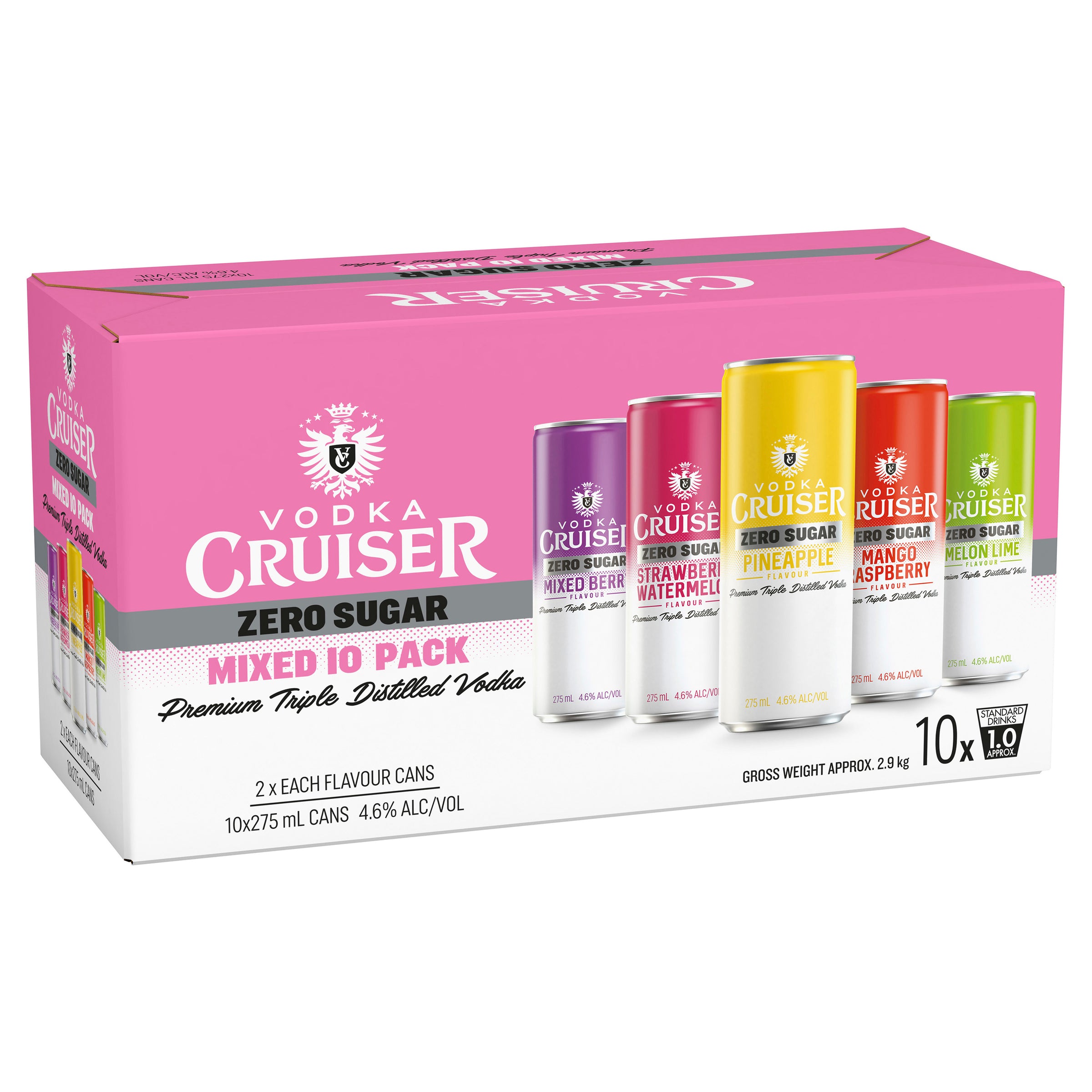 Vodka Cruiser Zero Sugar Mixed 10 Pack Can 275mL