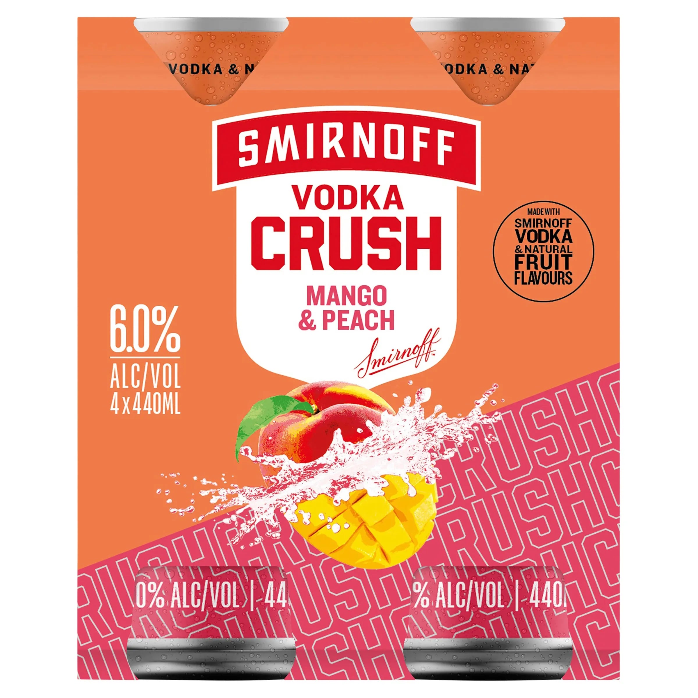 Smirnoff Vodka Crush Mango & Peach 6% Can 440mL