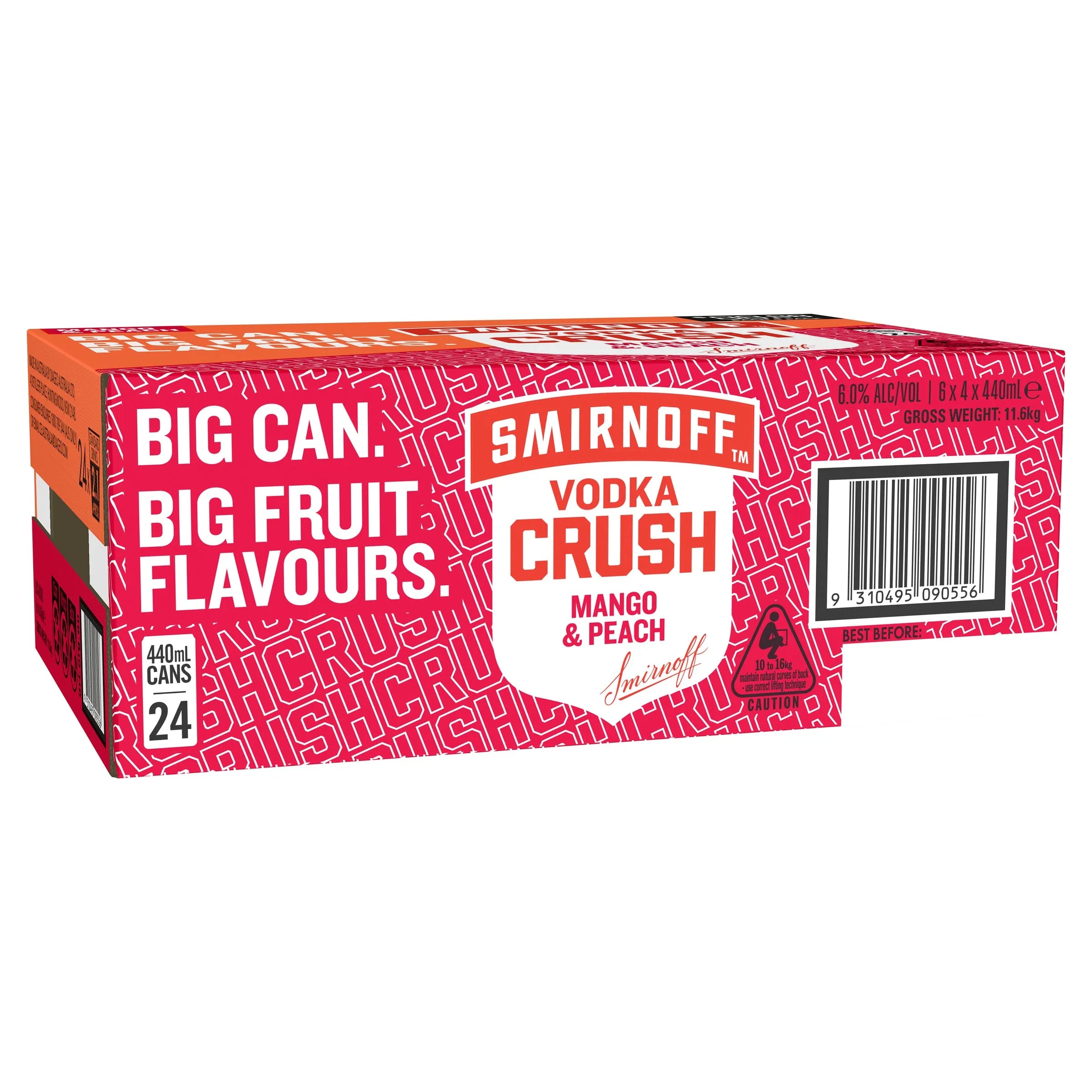 Smirnoff Vodka Crush Mango & Peach 6% Can 440mL