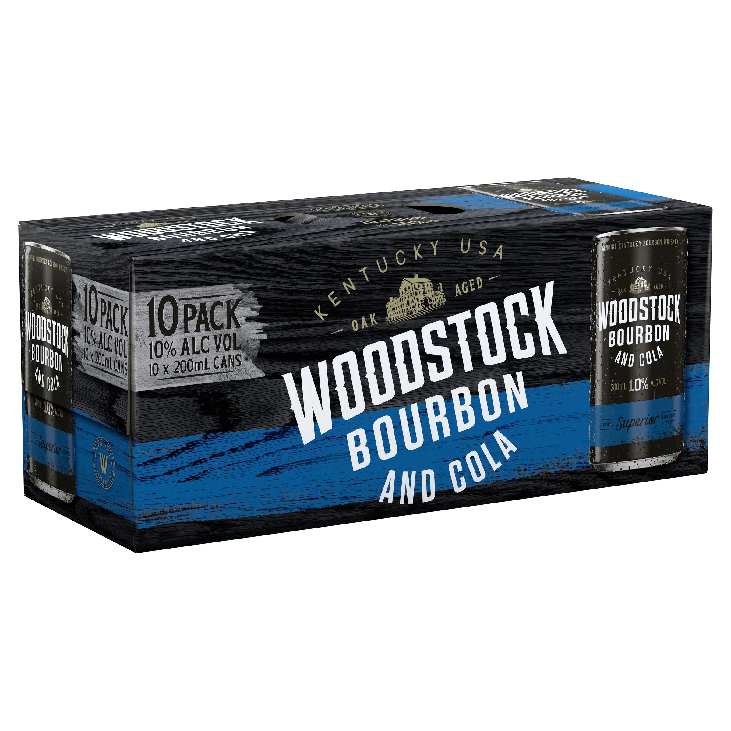 Woodstock Bourbon & Cola 10% 10 Pack Can 200mL - Harry's Liquor