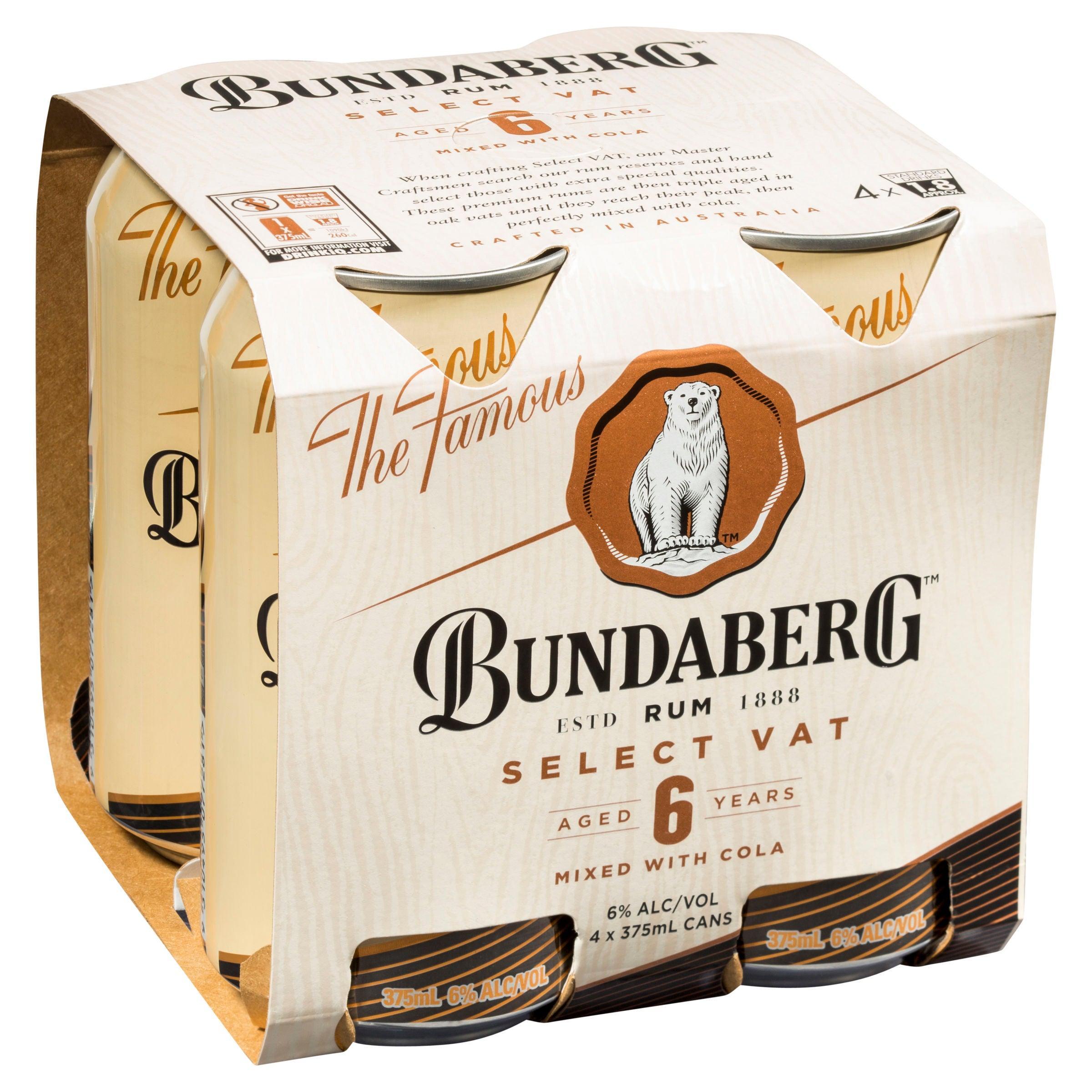 Bundaberg Select Vat Rum & Cola Can 375mL - Harry's Liquor