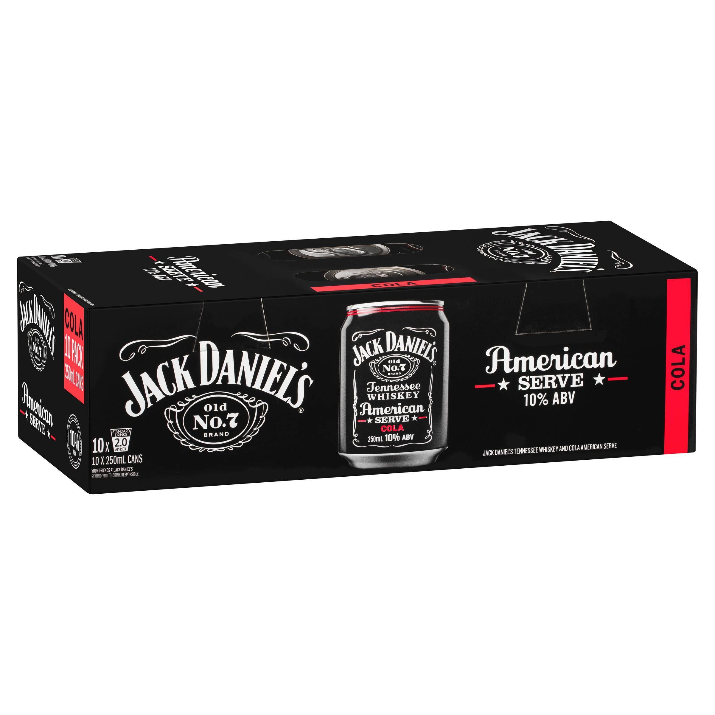 Jack Daniel's American Serve & Cola 10 Pack Can 250mL - Harry's Liquor