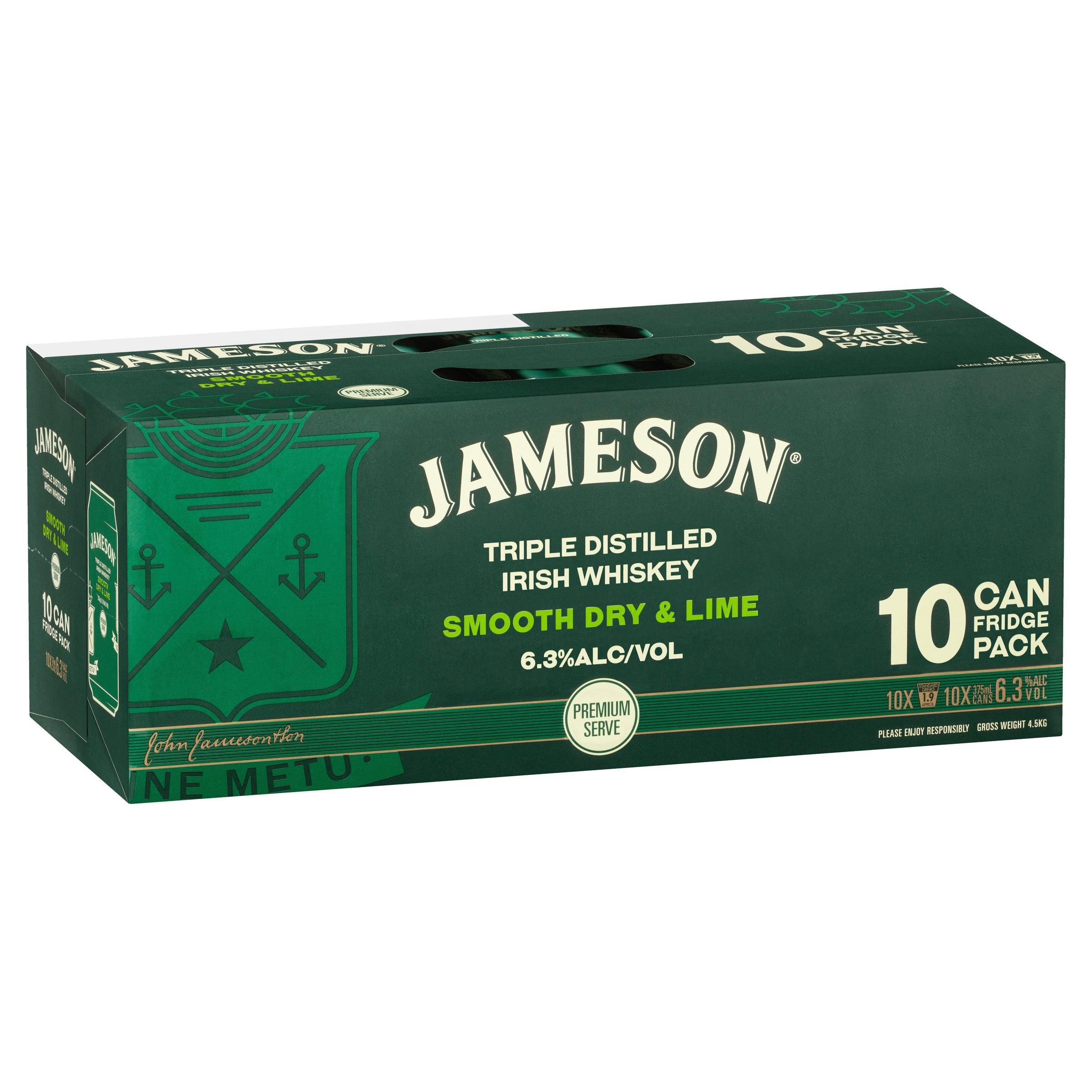 Jameson Irish Whiskey Smooth Dry & Lime 6.3% 10 Pack Can 375mL - Harry's Liquor