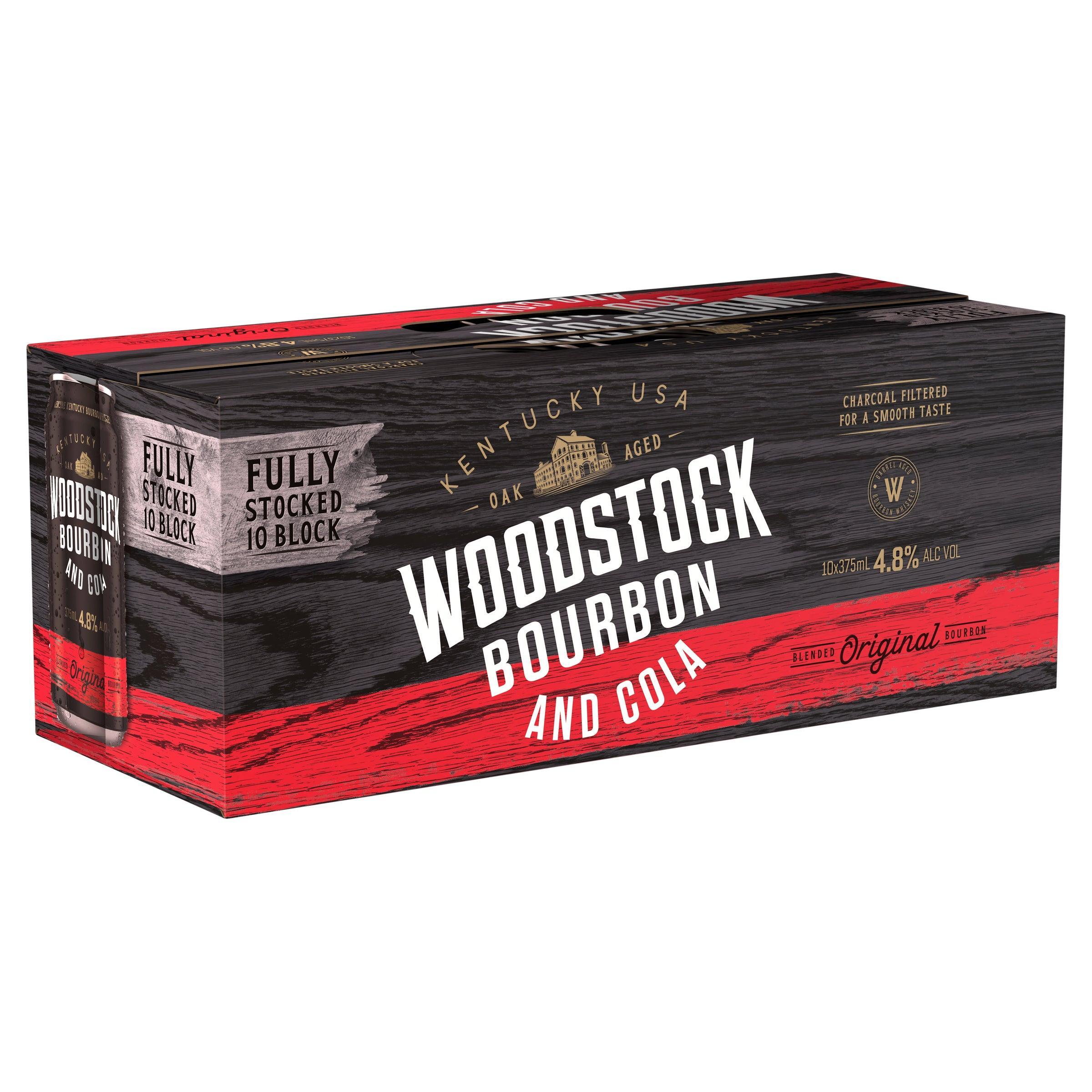 Woodstock Bourbon & Cola 4.8% 10 Pack Can 375mL - Harry's Liquor