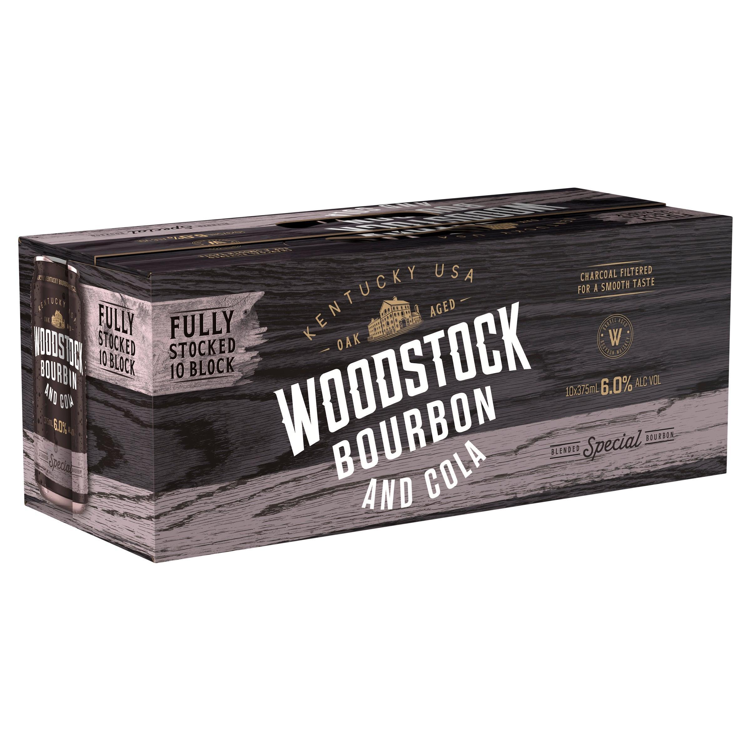 Woodstock Bourbon & Cola 6% 10 Pack Can 375mL - Harry's Liquor