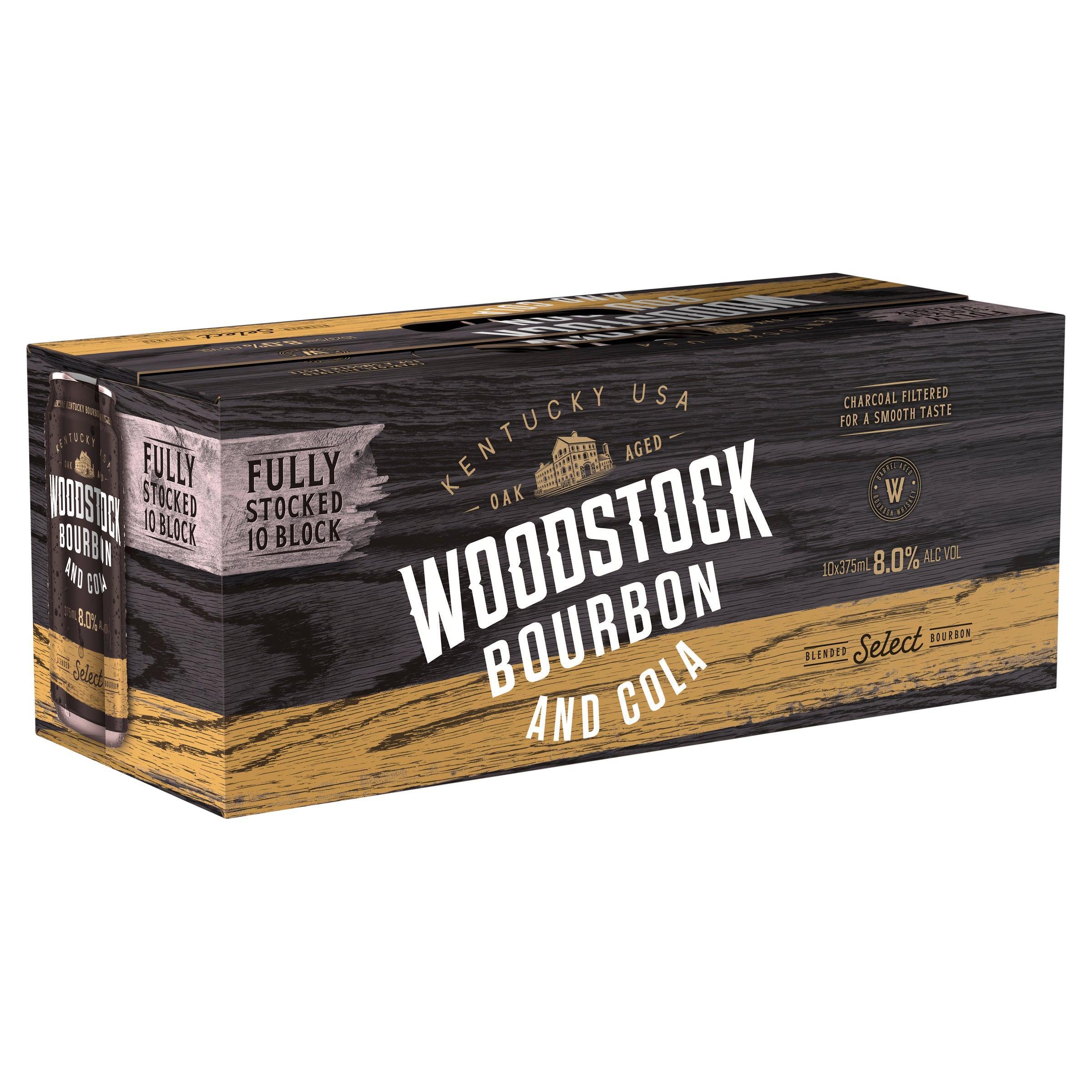 Woodstock Bourbon & Cola 8% 10 Pack Can 375mL - Harry's Liquor